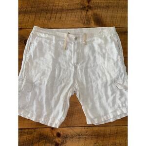 Mens Tommy Bahama Relax 100% Linen Light Cream Beige Cargo Shorts‎ Size Large